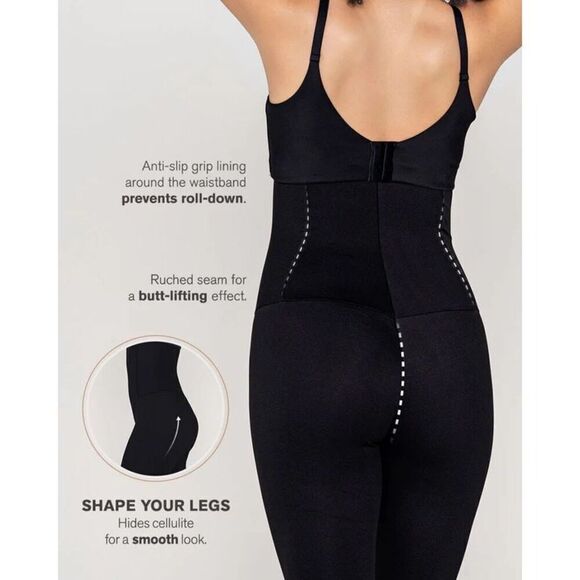 Leonisa Women's Extra High Waisted Firm Compression Shapewear Black Leggings Siz - Picture 4 of 10